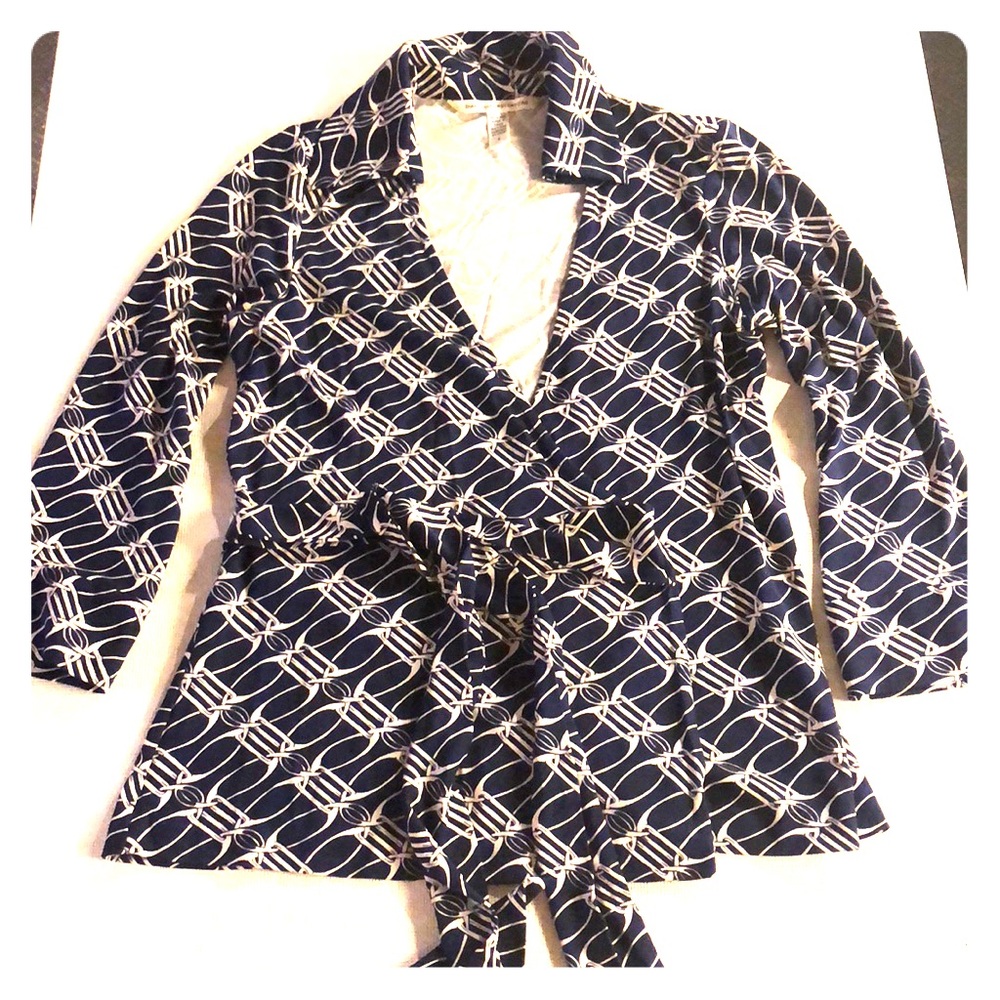 DVF navy blue wrap shirt